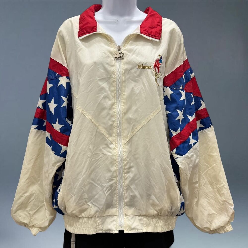 vintage starter 1996 atlanta olympics usa flag windbreaker jacket size large